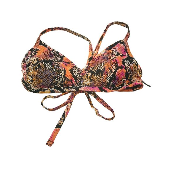 Shade And Shore Women's Size Small 4-6 Strappy Bikini Swim Top Pink Snake Print - Picture 1 of 13